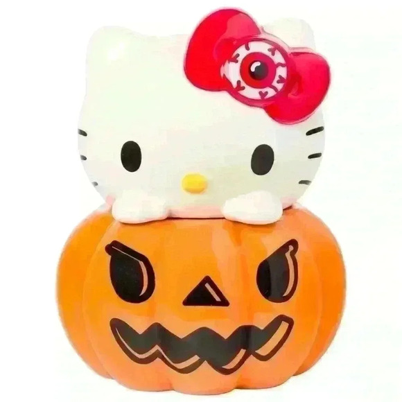 NWT Hello Kitty Blue Sky Clayworks Halloween Pumpkin Cookie Jar Zombie Bow - Picture 1 of 3